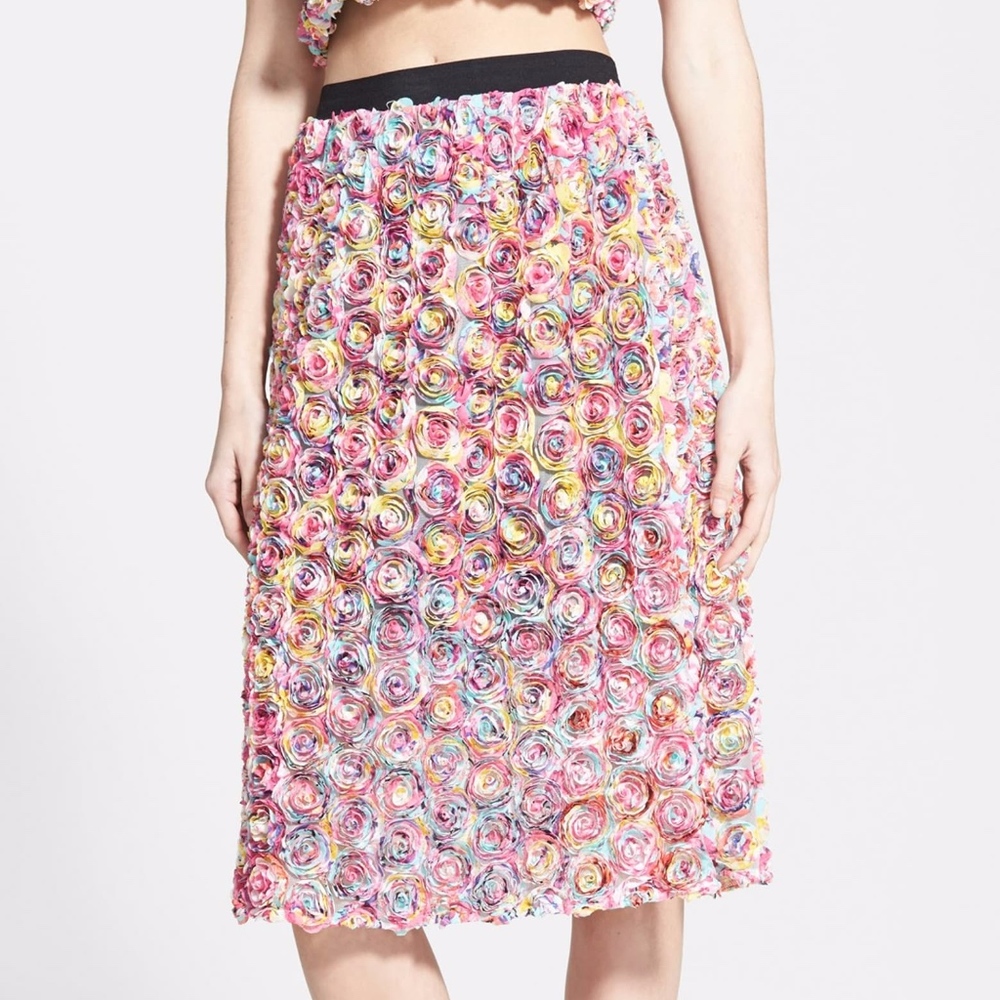 Leith Three-Dimensional Vivid Roses Midi Skirt